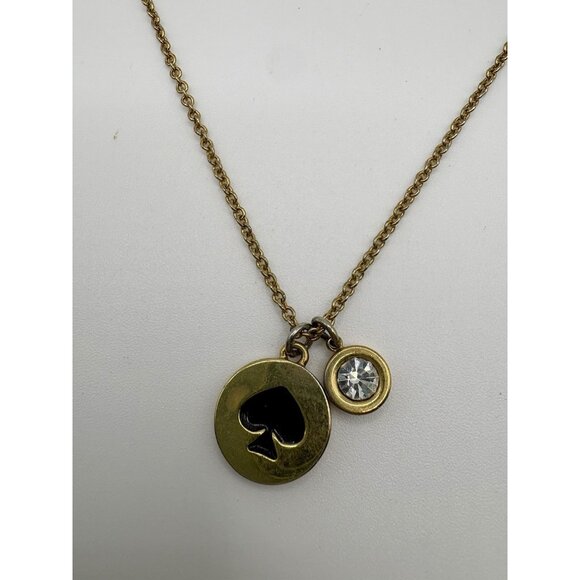 Kate Spade Gold Tone Spade Pendant Necklace Crystal Charm - Picture 3 of 5